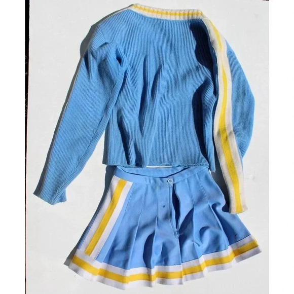 Vtg 1950s Blue / Yellow Varsity Brand High School Cheerleading 2 Piece Outfit - Picture 6 of 6